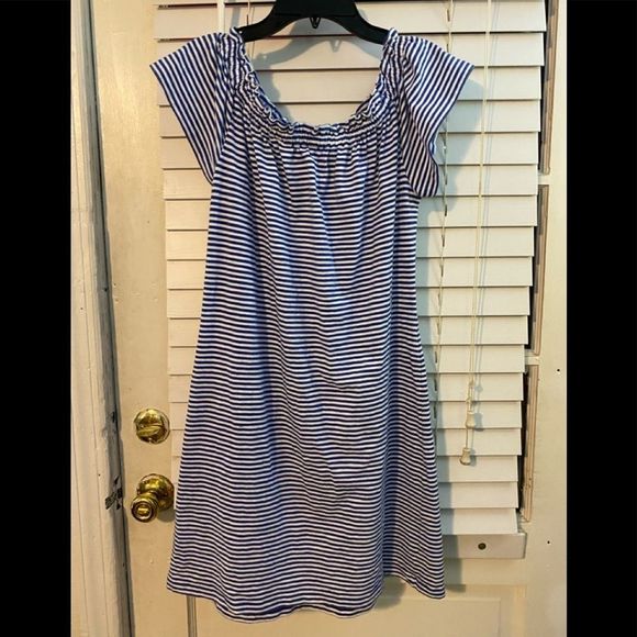 Vineyard Vines striped ruffled off shoulder dress - Picture 1 of 7